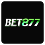 A 3D metallic-style text logo, set against a black square background, with 'BET' in silver and '877' in a green-to-blue gradient.